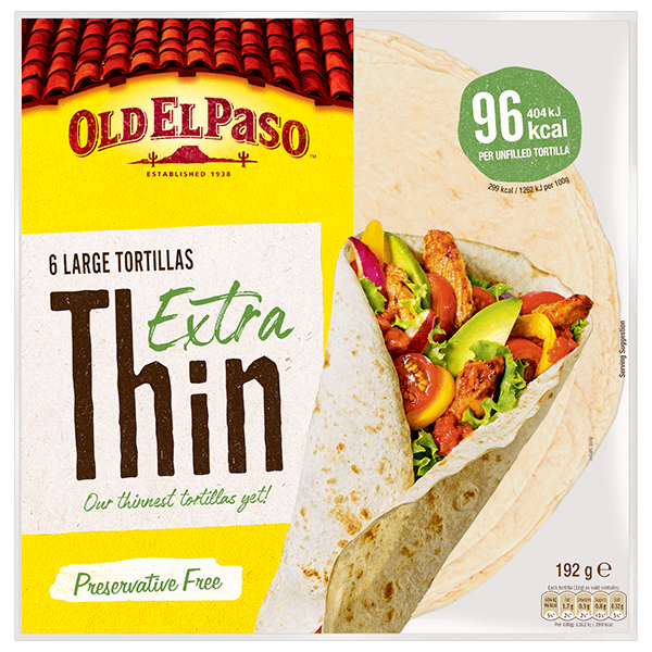pack of Old El Paso's extra thin 6 large tortillas (192g)